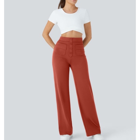 Halara High Waisted Button Multiple Pockets Straight Leg Casual Pants size XS - Picture 1 of 11
